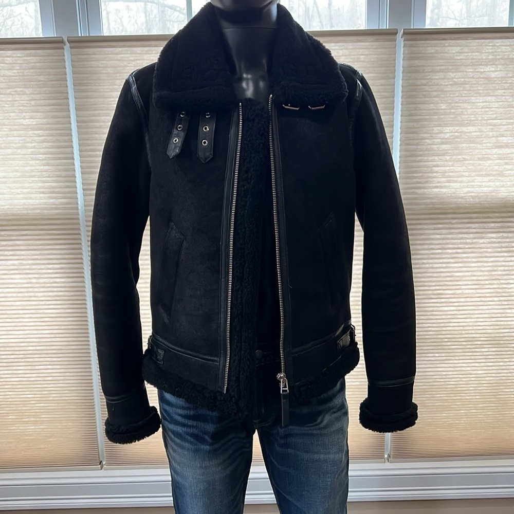 100% Shearling Flight Jacket made in India by Idleman. Color: Black Size: Large - Picture 2 of 14